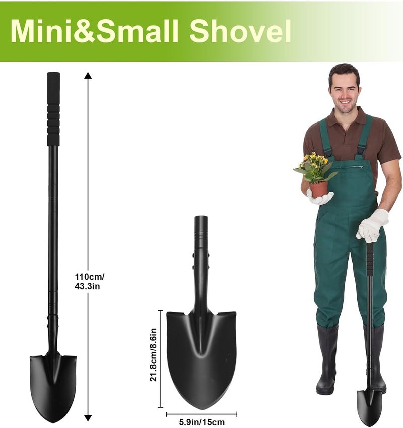Pragmatist مجرفة صغيرة 43.3 بوصة مجرفة معدنية متينة للحفر مجرفة حديقة للحفر والتخييم والزراعة والأنشطة الخارجية، سوداء - Image 2